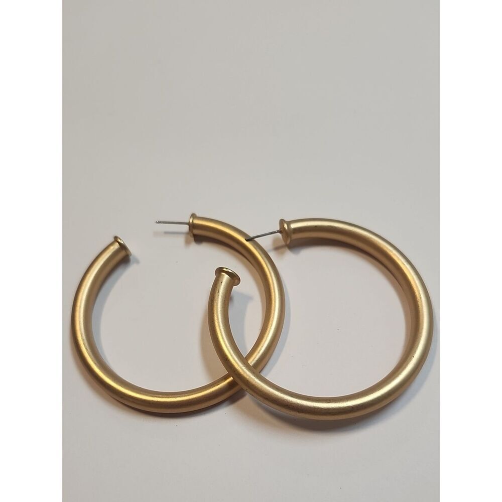 Matte Gold Tube Hoop Earrings - Classic Round Hoops